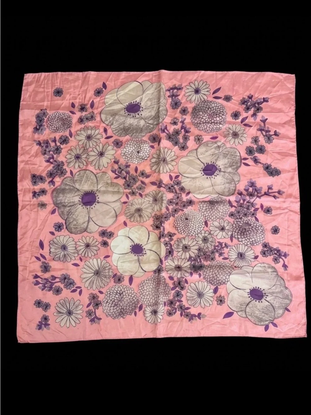 Vintage 60s Mod Flower Power Scarf Pink Purple White